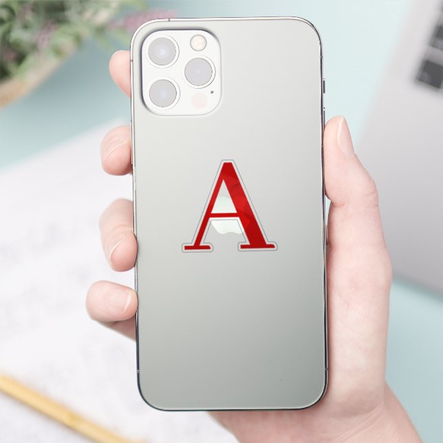 Plain Modern White Red Monogram Initial Letter Sticker (Phone)