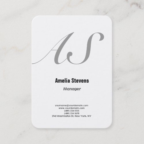 Plain monogram minimalist elegant white bold text business card