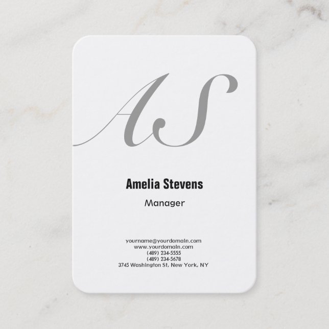 Plain monogram minimalist elegant white bold text business card (Front)