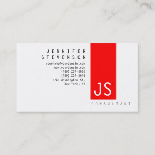 Plain Monogram Red Clean White Business Card