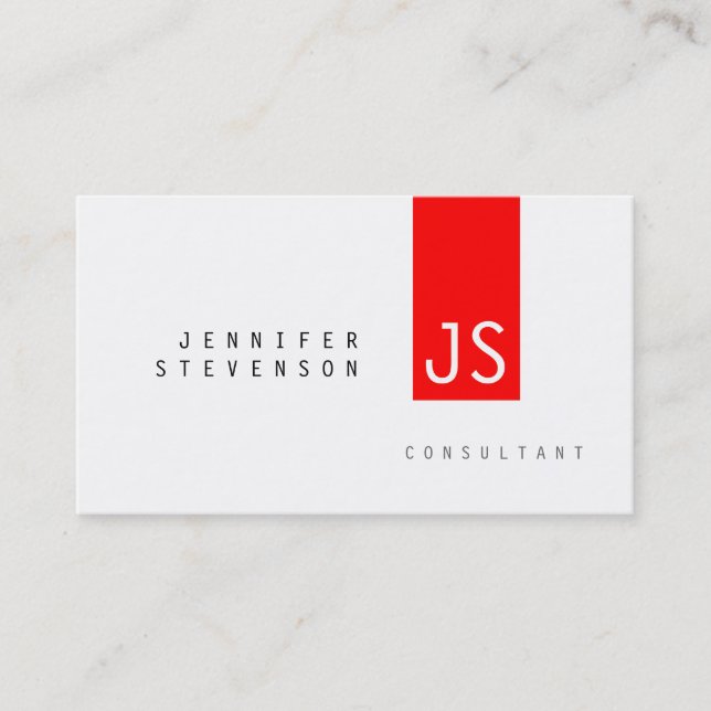 Plain Monogram Red Stripe Chic Clean Business Card (Front)