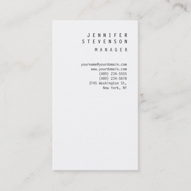 Plain Monogram White Clean Manager Business Card (Front)