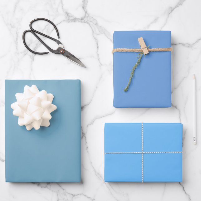 Plain Moonstone Little Maya Blue Shades 3 Tones Wrapping Paper Sheets (Front)