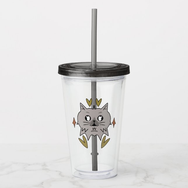 Plain mug with gray kitty acrylic tumbler (Front)