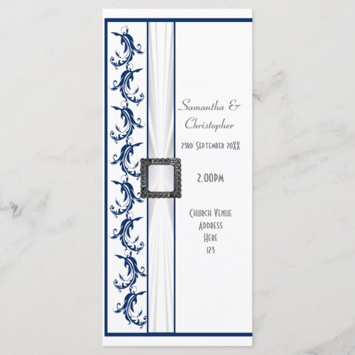 Plain navy blue and white church wedding program