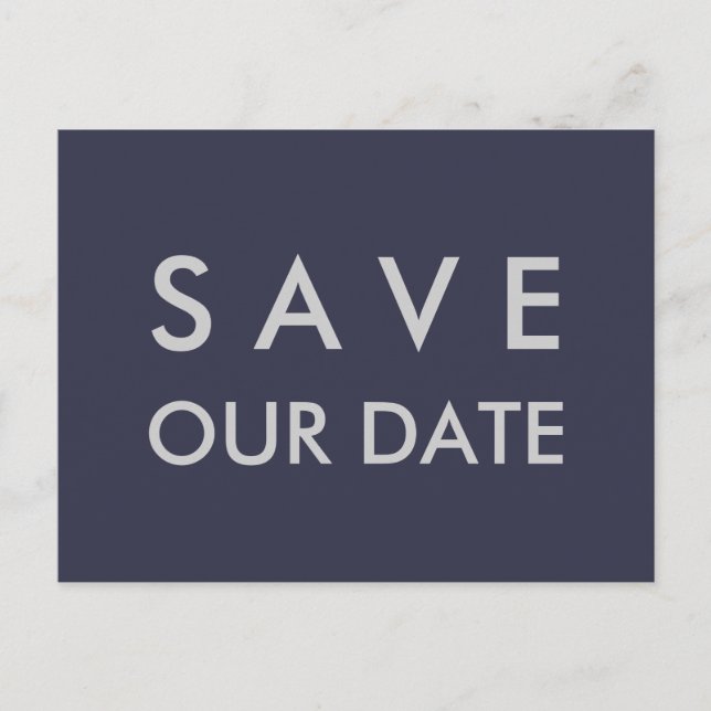 Plain Navy Blue & Silver Save the Date Announcement Postcard (Front)