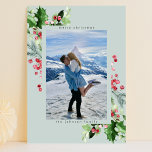 Plain Neutral Watercolor Lush Holly Christmas Holiday Card<br><div class="desc">Spread holiday cheer with this festive holiday card - Plain Neutral Watercolour Lush Holly Christmas Holiday Card - featuring your favorite photo surrounded by watercolor holly, green fern leaves, soft pink and reds Change the greeting from Merry Christmas to happy holidays, Happy New Year, etc. The front has a photo....</div>