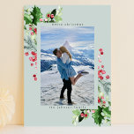 Plain Neutral Watercolour Lush Holly Christmas Holiday Card<br><div class="desc">Spread holiday cheer with this festive holiday card - Plain Neutral Watercolour Lush Holly Christmas Holiday Card - featuring your favorite photo surrounded by watercolor holly, green fern leaves, soft pink and reds Change the greeting from Merry Christmas to happy holidays, Happy New Year, etc. The front has a photo....</div>