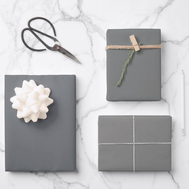 Plain Nevada Nickel Old Silver Gray Shades 3 Tones Wrapping Paper Sheets (Front)