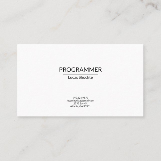 Plain One-Sided Business Card - Minimalist Design (Front)