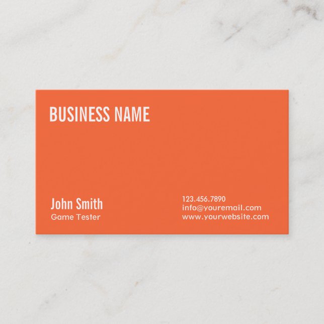Plain Orange Game Testing Business Card (Front)