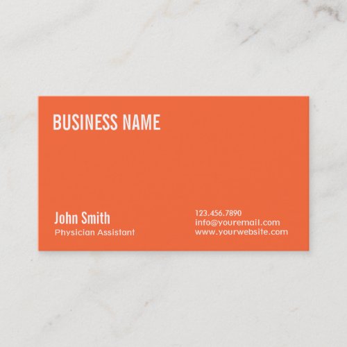 Plain Orange Physician Assistant Business Card