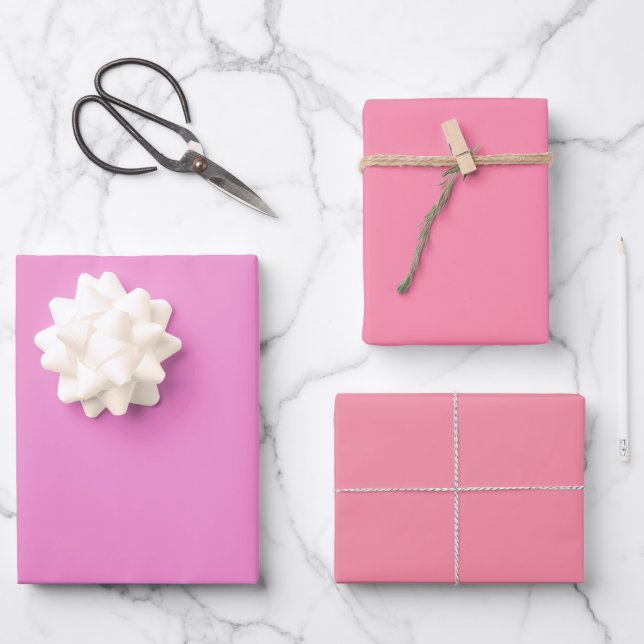 Plain Orchid Tickle Sherbet Pink Shades 3 Tones Wrapping Paper Sheets (Front)