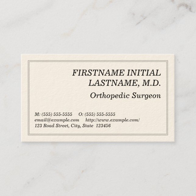 Plain Orthopedic Surgeon Business Card (Front)