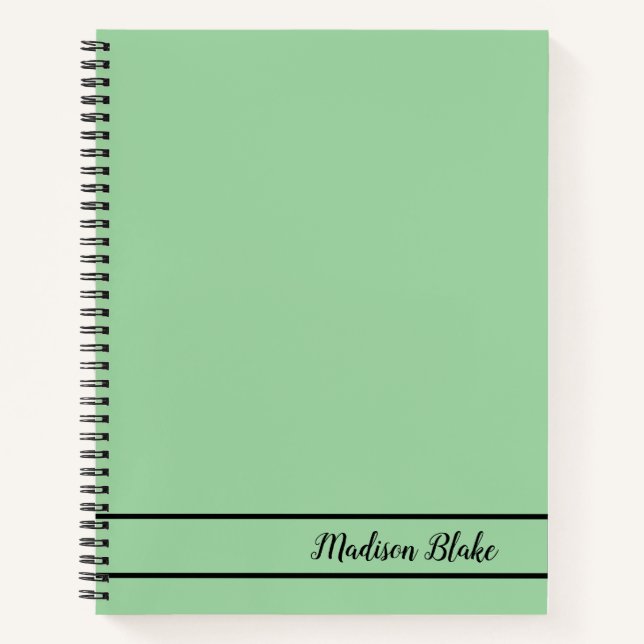 Plain Pastel Green Minimalistic Customizable Name  Notebook (Front)