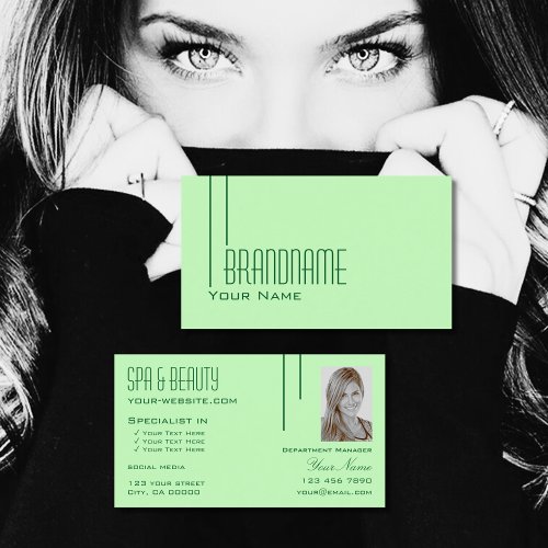 Plain Pastel Green with Photo Professional Modern Business Card