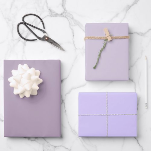 Plain Pastel Pale Lavender Purple Shades 3 Tones Wrapping Paper Sheets