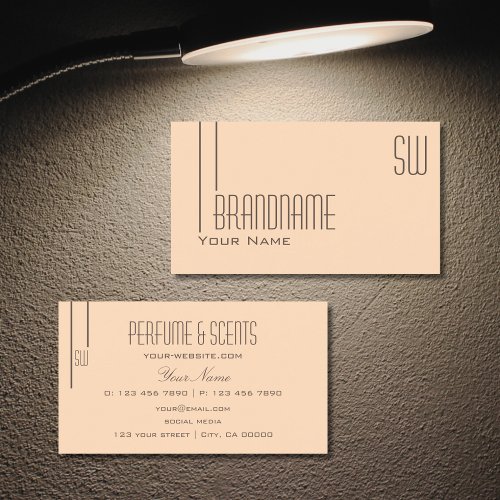 Plain Pastel Peach with Chic Monogram Professional Business Card