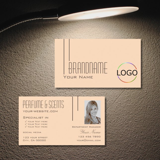 Plain Pastel Peach with Logo & Photo Professional Business Card (Creator Uploaded)