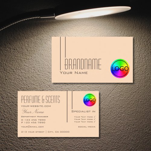 Plain Pastel Peach with Logo Professional Modern Business Card