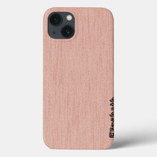Plain Pastel Pink with Wood Grain Monogram iPhone 13 Case