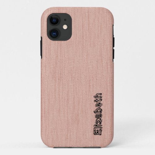 Plain Pastel Pink with Wood Grain Monogram iPhone 11 Case