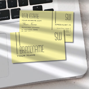 Plain Pastel Yellow with Initials Professional Business Card