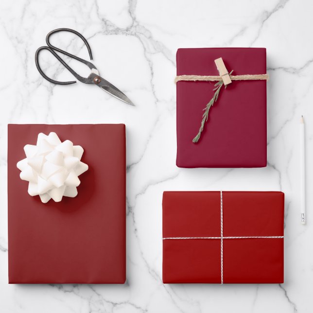 Plain Penn Oxblood Crimson Red Shades 3 Tones Wrapping Paper Sheets (Front)