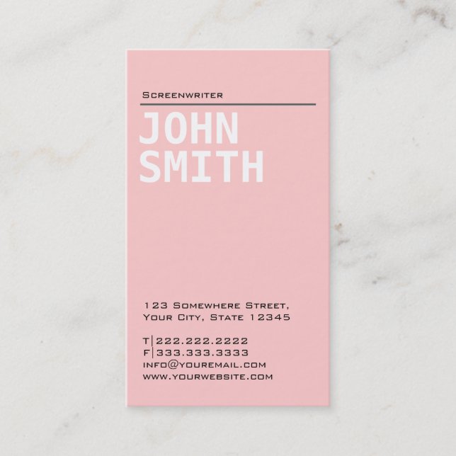 Plain Pink Screenwriter Business Card (Front)