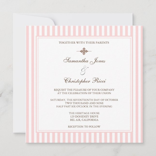 Plain Pink stripes  Wedding Invitations (Front)