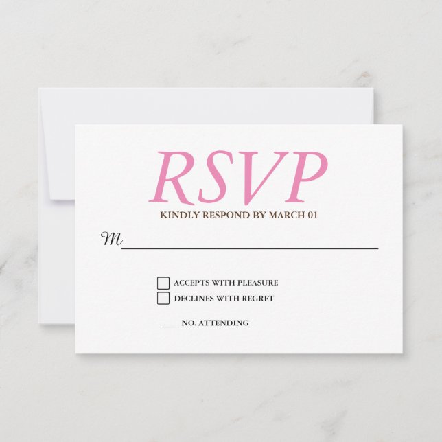 Plain Pink White Wedding RSVP Response Reply (Front)