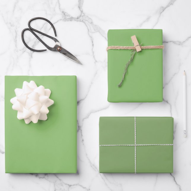 Plain Pistachio Asparagus Green Shades 3 Tones Wrapping Paper Sheets (Front)