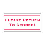 [ Thumbnail: Plain "Please Return to Sender!" Rubber Stamp ]