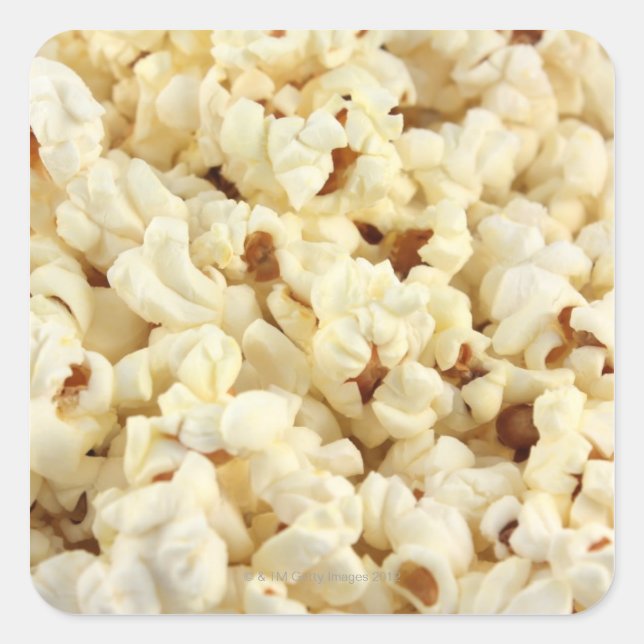 Plain popcorn close up. square sticker (Front)