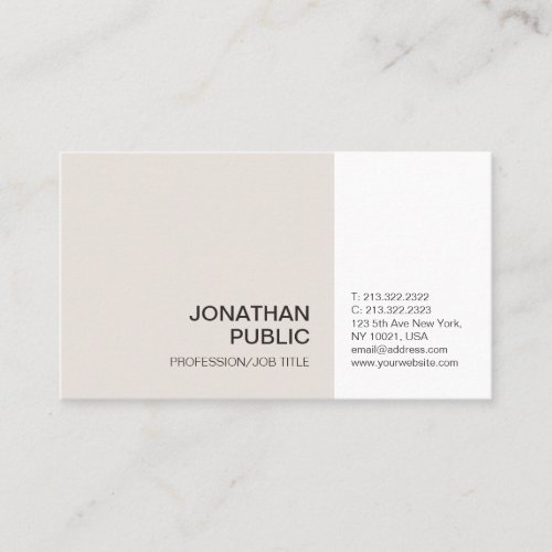 Plain Professional Beige White Elegant Artistic Business Card
