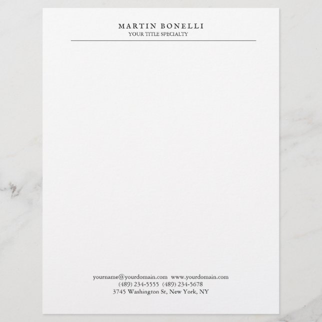 Plain Professional Black & White Minimalist Letterhead (Front)