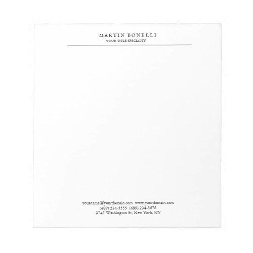Plain Professional Black  White Minimalist Notepad