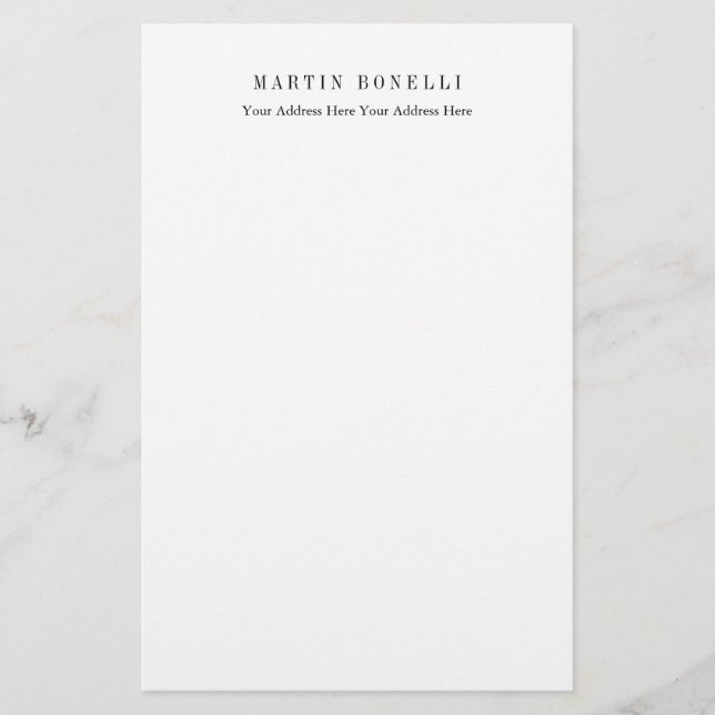 Plain Professional Black & White Minimalist Stationery (Front)