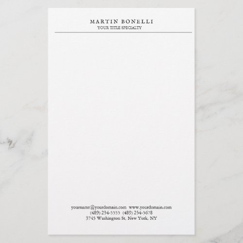 Plain Professional Black  White Minimalist Stationery