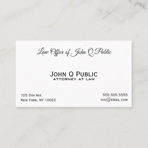 Plain Professional Elegant Attorney at Law Office Business Card