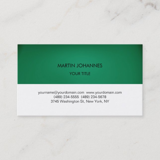 Plain Professional Green White Business Card (Front)