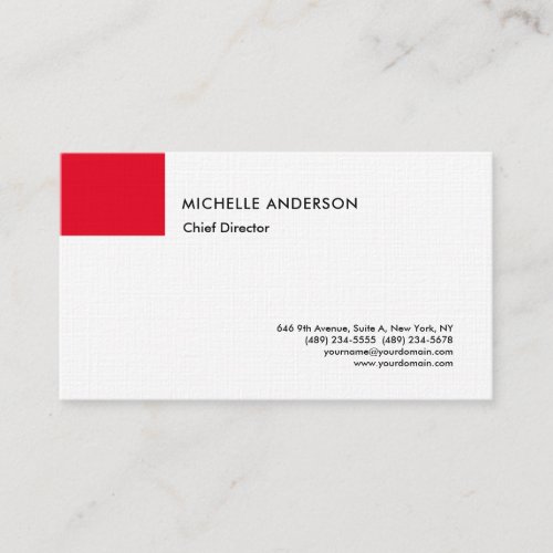 Plain Professional Minimalist Linen Red White Business Card