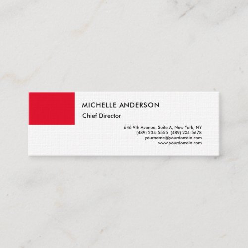 Plain Professional Minimalist Linen Red White Mini Business Card