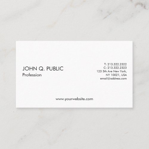 Plain Professional Minimalistic White Simple Business Card
