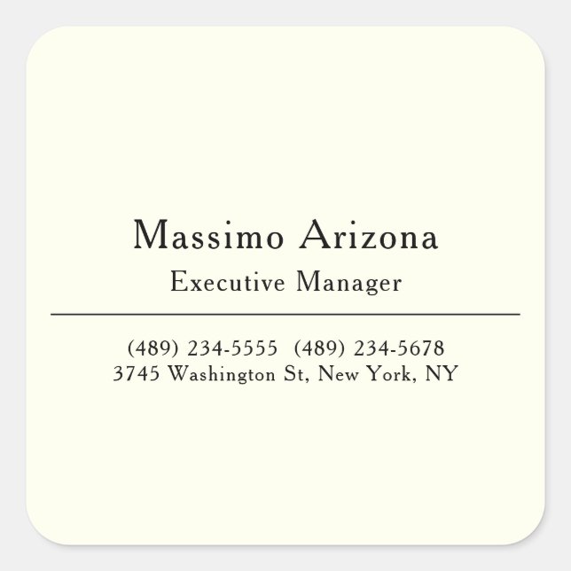 Plain Professional Modern Minimailst Square Sticker (Front)