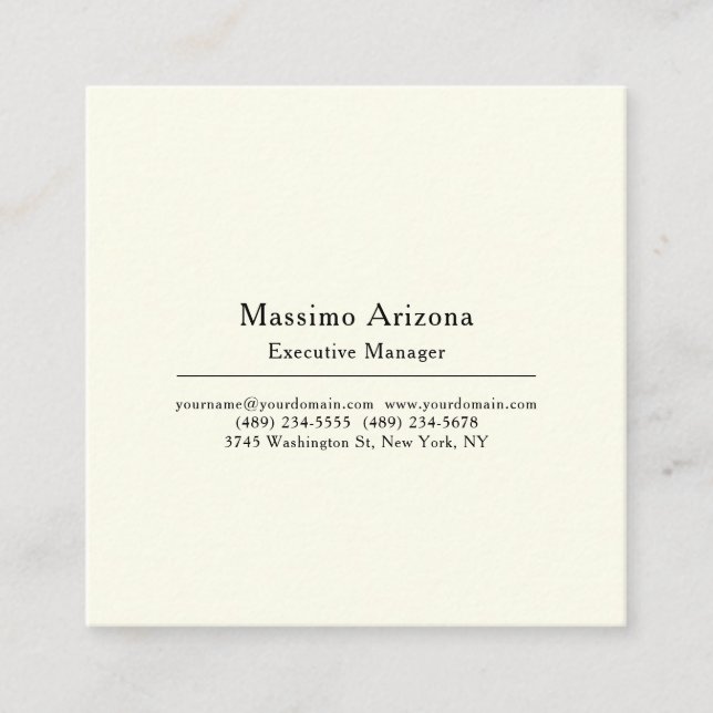 Plain Professional Modern Minimalist Square Business Card (Front)