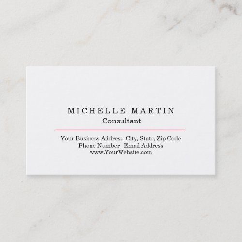 Plain Professional Unique White Red Minimalist Business Card