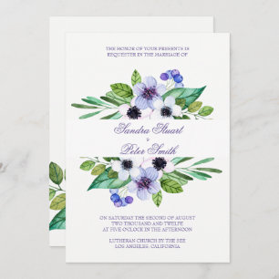 Plain Purple And Pink Flowers Wedding Invitation