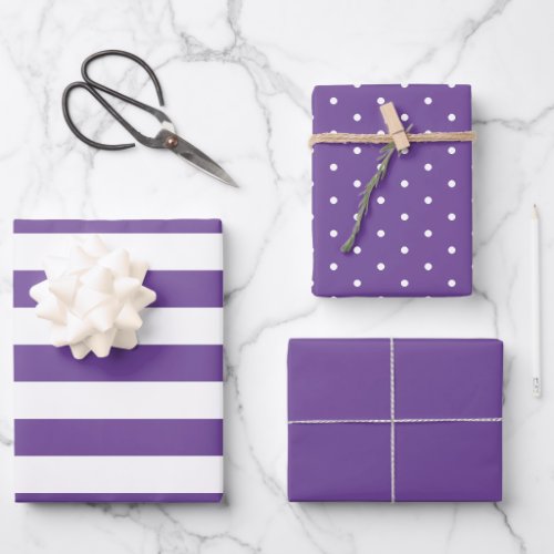 Plain Purple Polka Dot Wide Striped and Solid Wrapping Paper Sheets