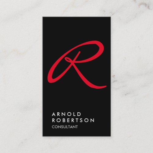 Plain Red Black Trendy Monogram Business Card